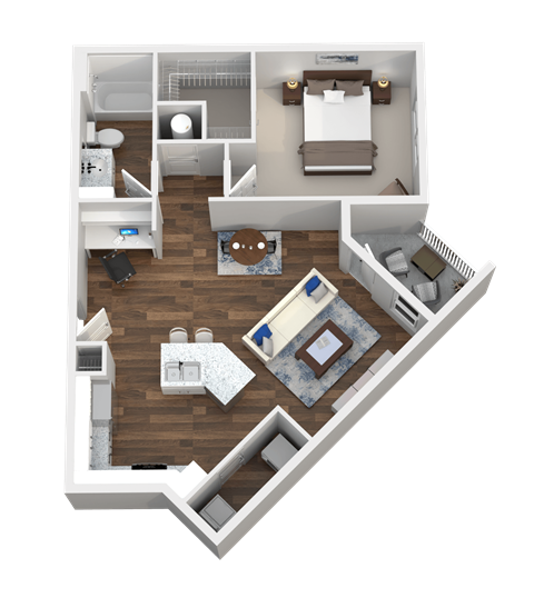 Floor plan for 1 bed, 1 bath, 847 sqft